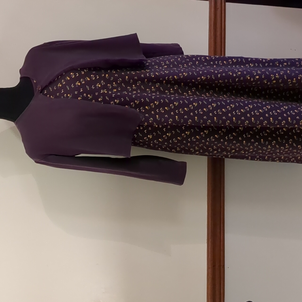 FADS Dark plum cardigan and printed dress set in PS